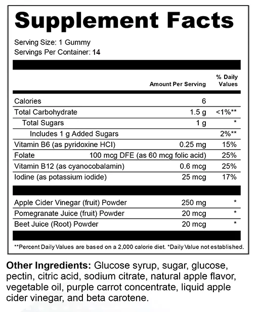 Value Terrace 1 Travel Size Apple Cider Vinegar Gummies ingredients